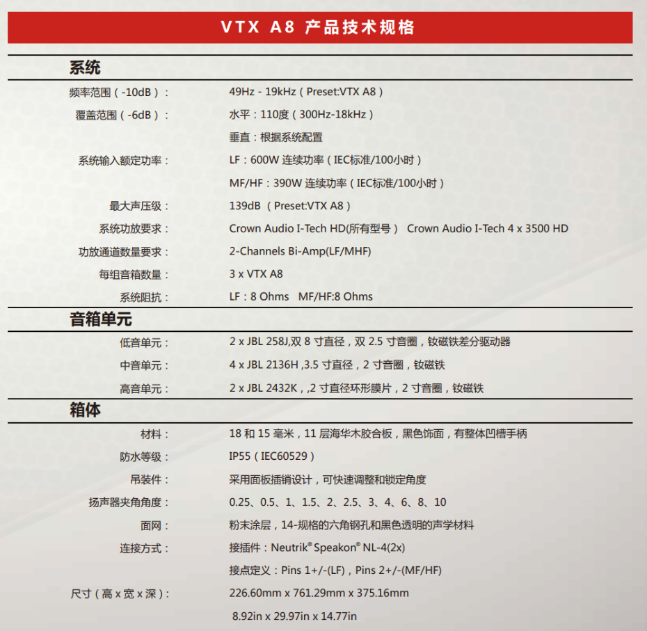 JBL 劇場、體育場館、大型多功能廳 流動演出音箱 VTX A8